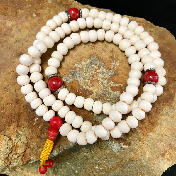 Bone White Mala w/Turquoise Spacers