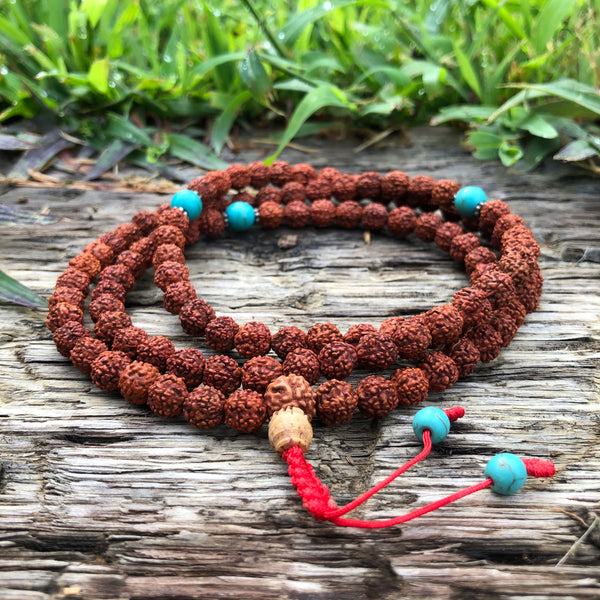 Rudraksha Mala w/Turquoise Spacers – Tibetan Spirit