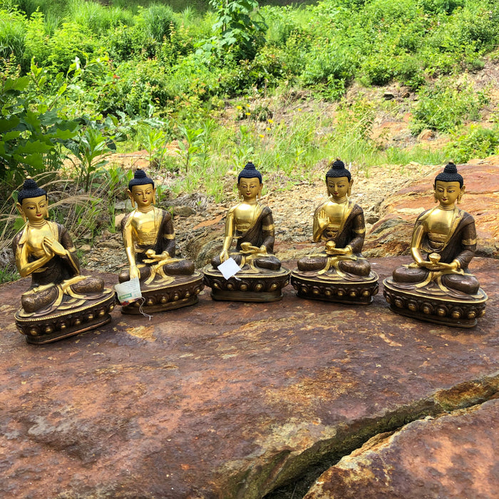 Set of 5 Buddha Statues - 8" Tall, Gold Color