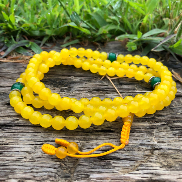 Yellow Jade Mala Bead Bracelet, 17-12mm Beads