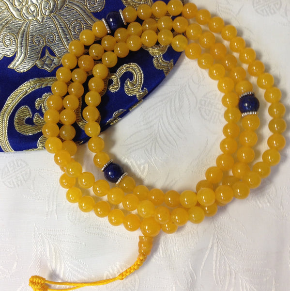 Yellow Jade Mala Bead Bracelet, 17-12mm Beads
