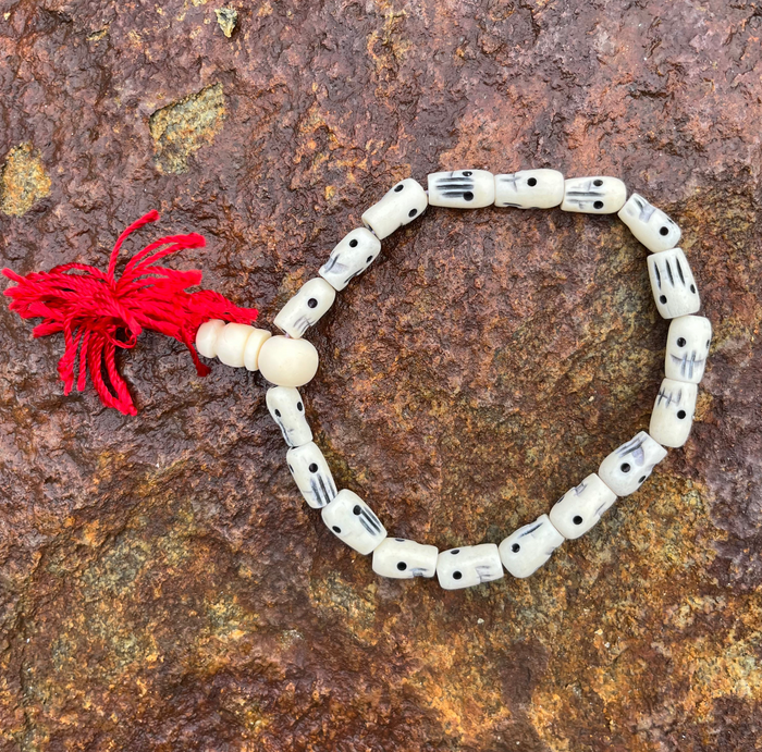 Bone Carved-Skulls Wrist Mala