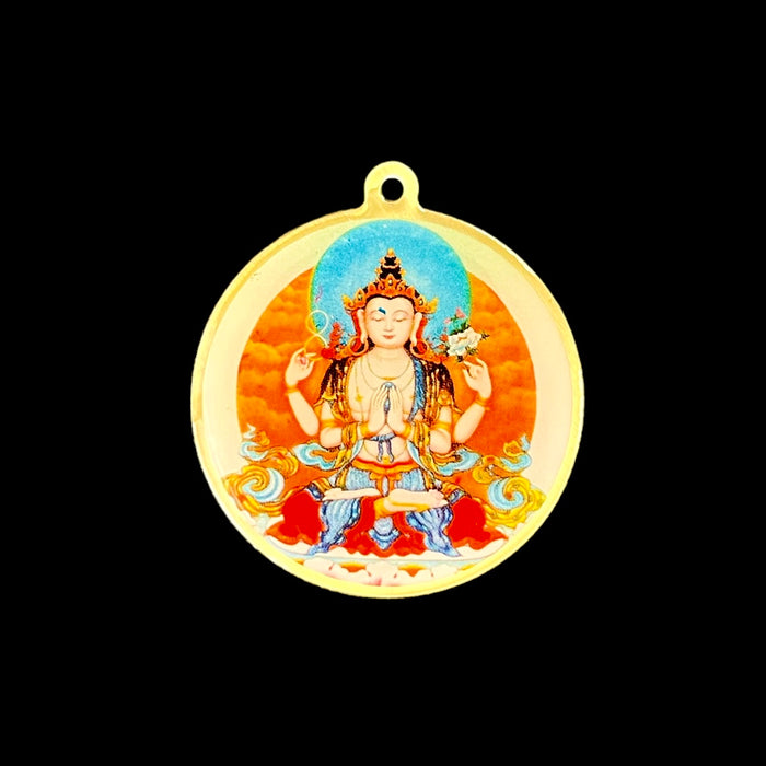 4 Arm Avalokitesvara & Dalai Lama Enamel Pendant