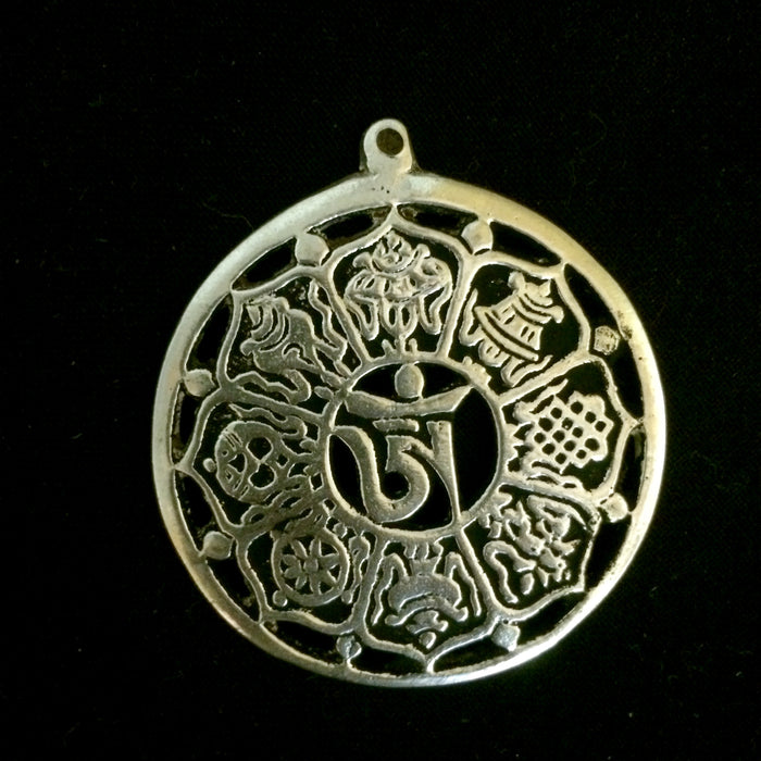 white metal eight auspicious symbols on lotus