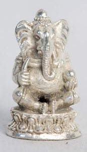 Ganesh seated, silver on brass, 1"