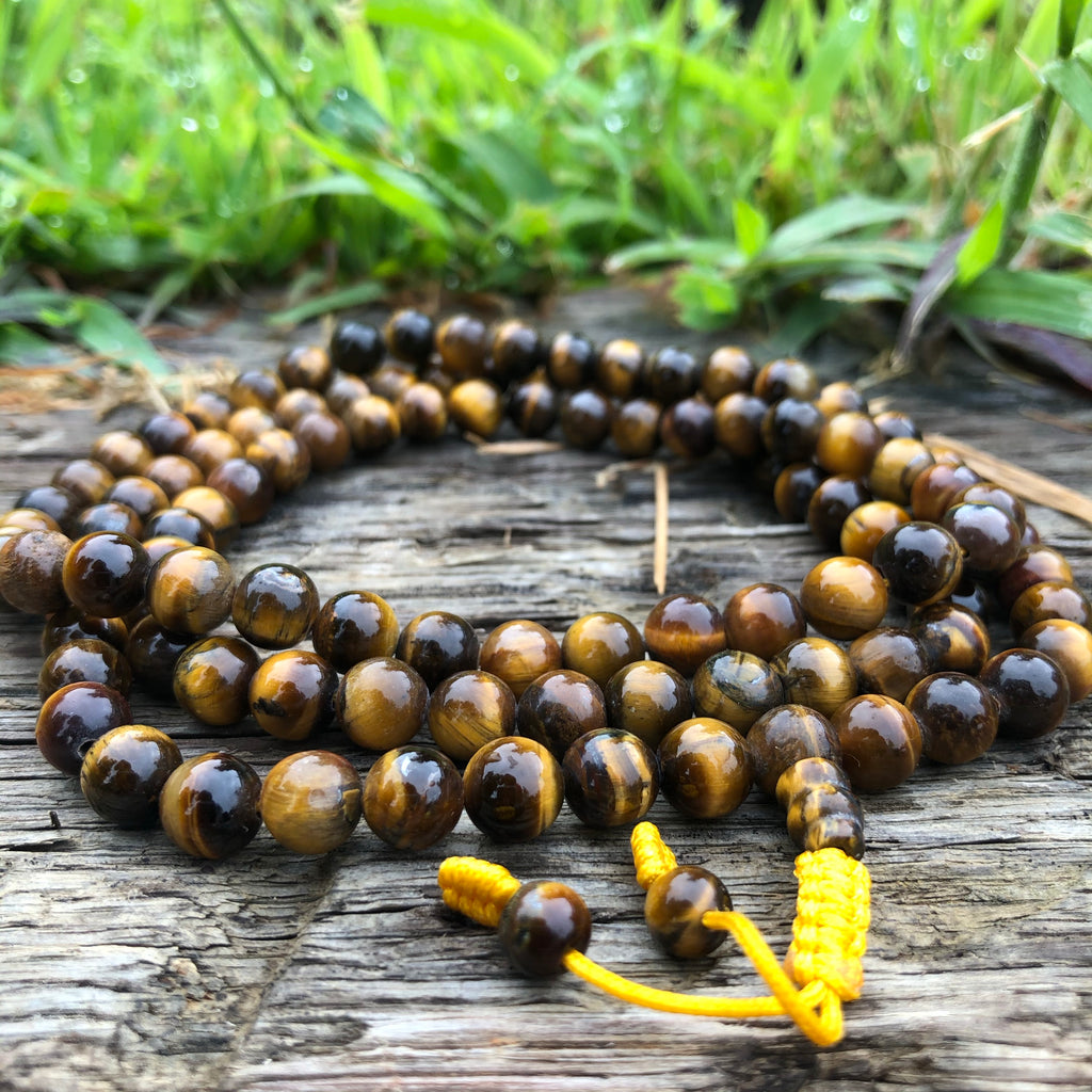 Meditation Mala - Natural walnut, volcanic & tiger eye stones