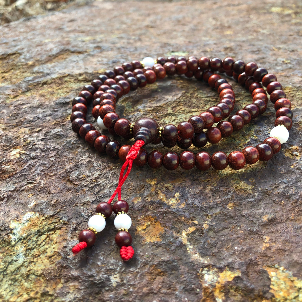 Red Sandalwood Mala w/Spacers