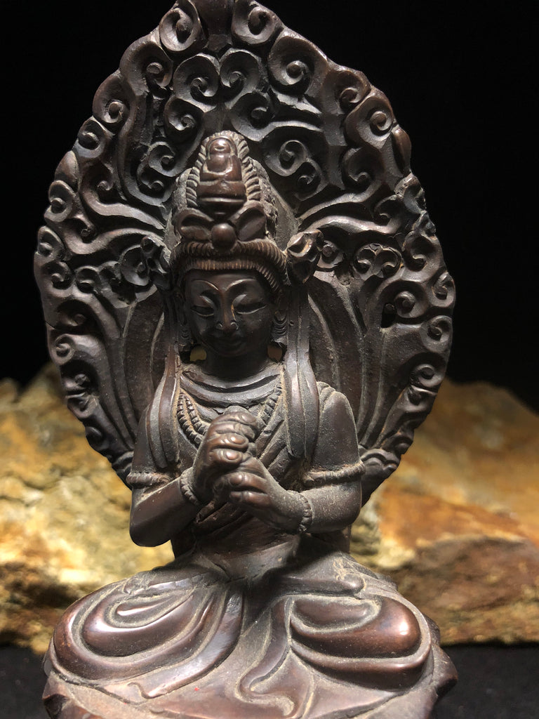 Japanese style Vairocana Buddha seated on lotus - 7"