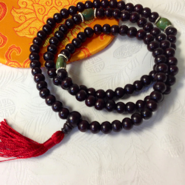 Wood Mala w/Turquoise Spacers