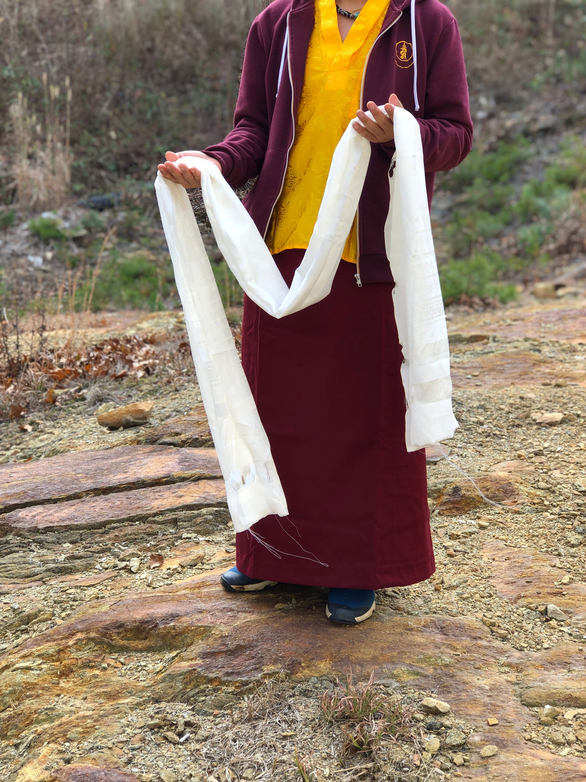 Silky Pearl Katag / Khata - 8 Auspicious Symbols - Ceremonial Tibetan ...